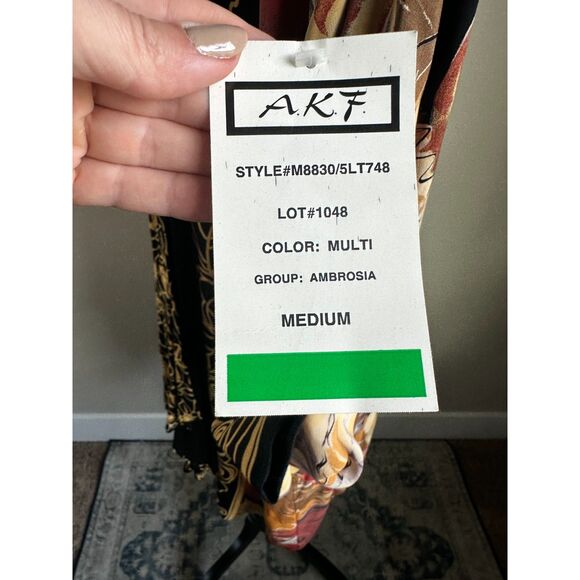 NWT A.K.F. Women's Cut Butter Yellow Rust Abstract Botanical Print Kimono Size M - Picture 10 of 10